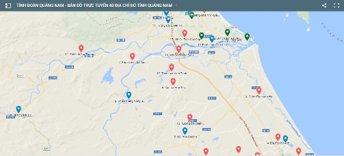 Giao diện Bản đồ trực tuyến 40 địa chỉ đỏ tỉnh Quảng Nam"